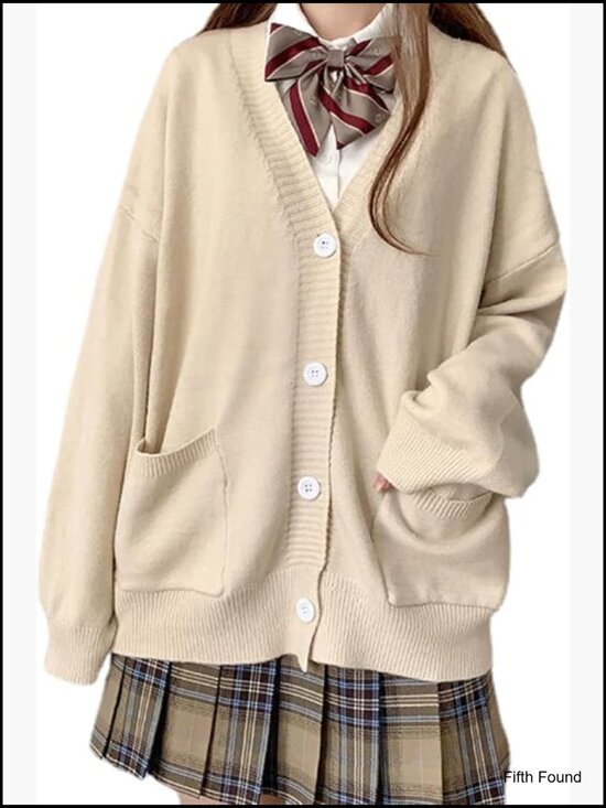 Sweaters - Preppy Knit Cardigan Japanese Style Kawaii Loose Fit V-Neck JK Uniform Cosplay
